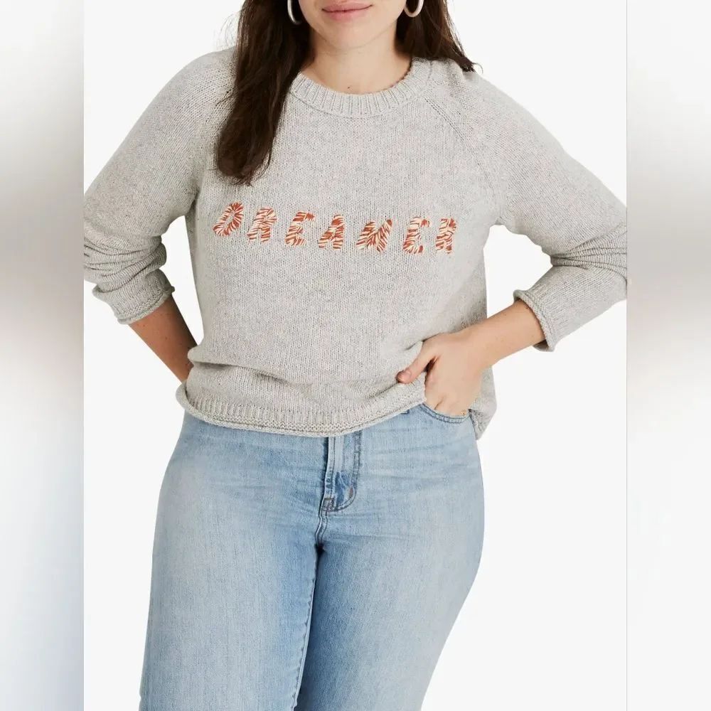 Madewell Embroidered Alpaca Sweater Whimsical Novelty Cozy Neutral Preppy Y2K M